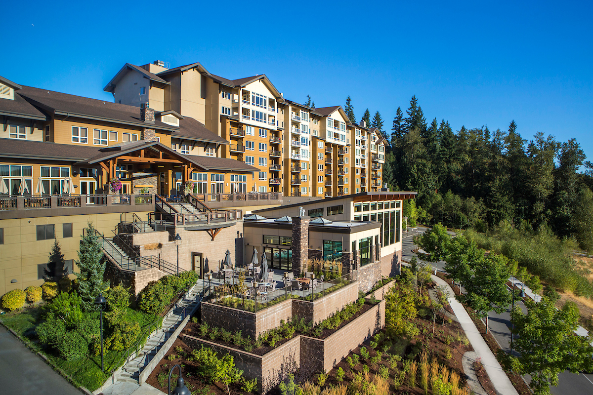 View of exterior of Timber Ridge Senior Living Renovation Issaquah, WA